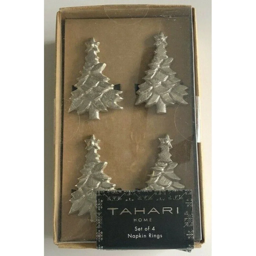 Tahari Home Napkin Rings Set Of 4 Christmas Tree Shaped Holiday Table Decor